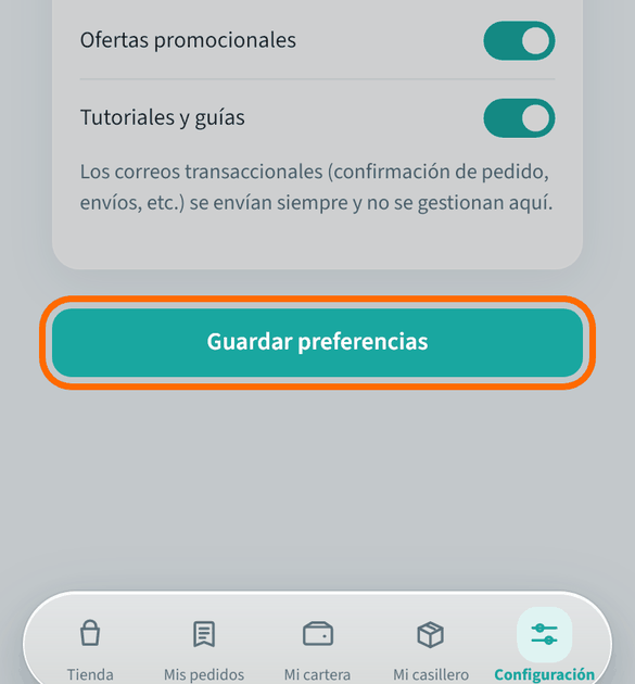 Pulsa «Guardar preferencias»