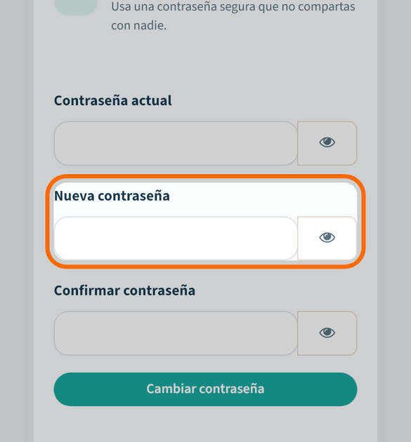 Escribe la contraseña actual y la nueva