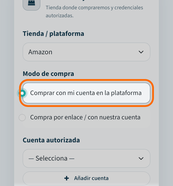 Marca «Comprar con mi cuenta en la plataforma»