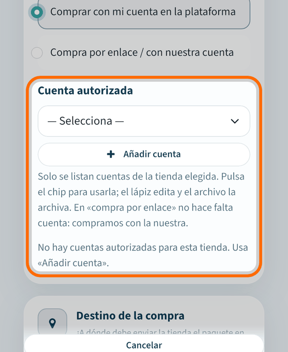 Elige tu cuenta o pulsa «Añadir cuenta»