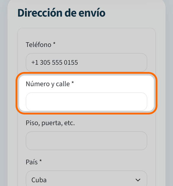 Escribe el teléfono y la calle
