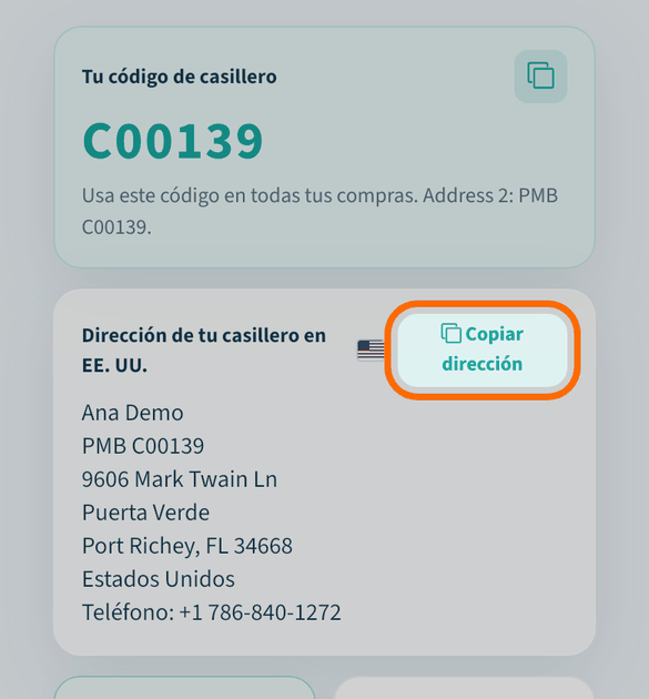 Copia la dirección completa