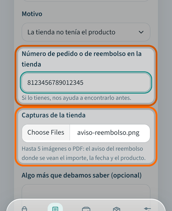 Añade el número de la tienda y las capturas
