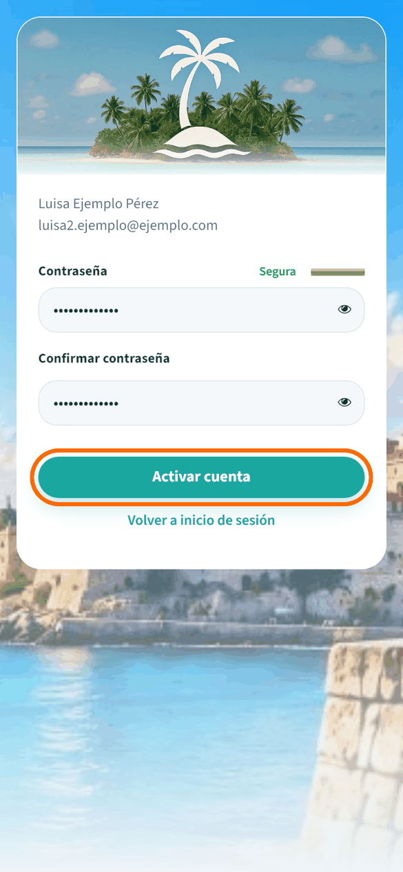 Pon tu contraseña y pulsa «Activar cuenta»