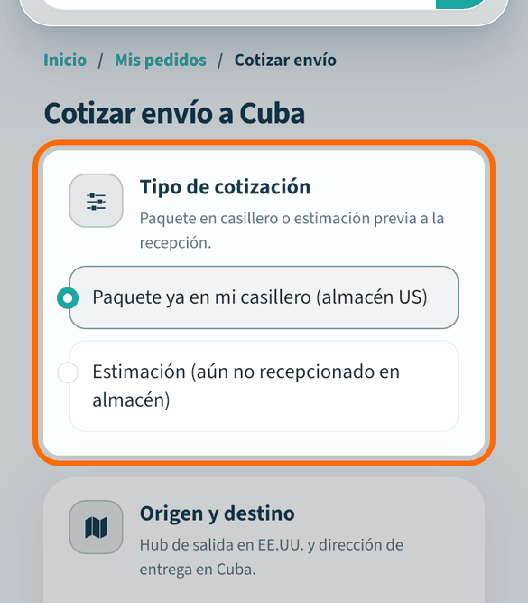 Elige el tipo de cotización