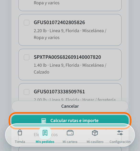 Pulsa «Calcular rutas e importe»
