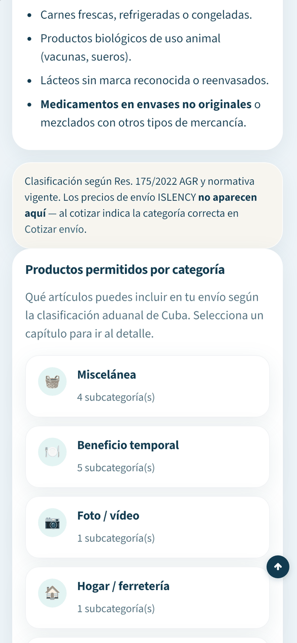 Busca tu producto en «Productos permitidos»