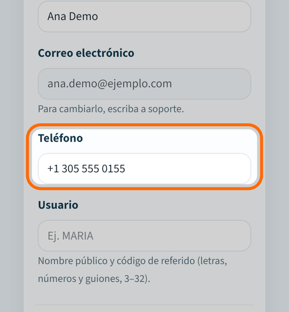 Revisa tu nombre y tu teléfono