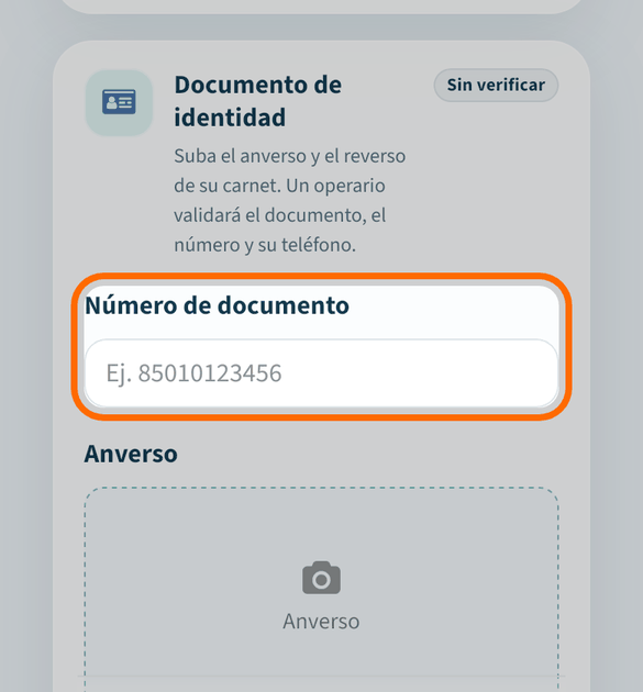 Escribe el número de tu documento