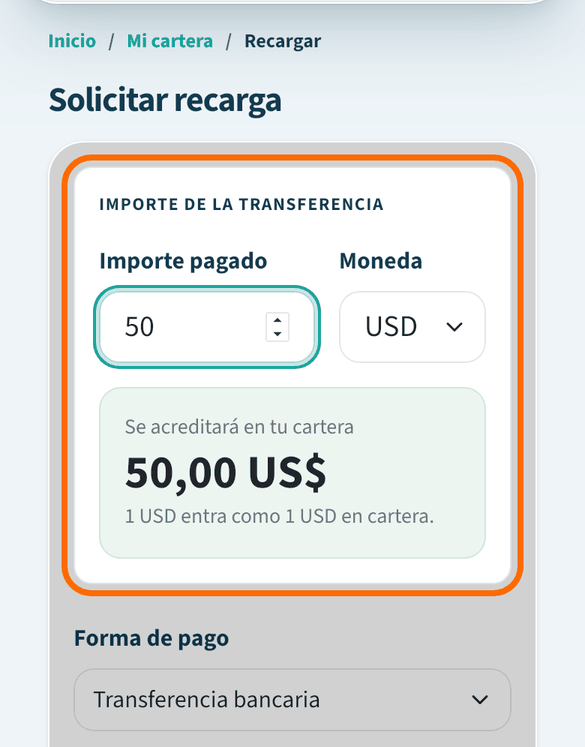 Escribe el importe que transferiste