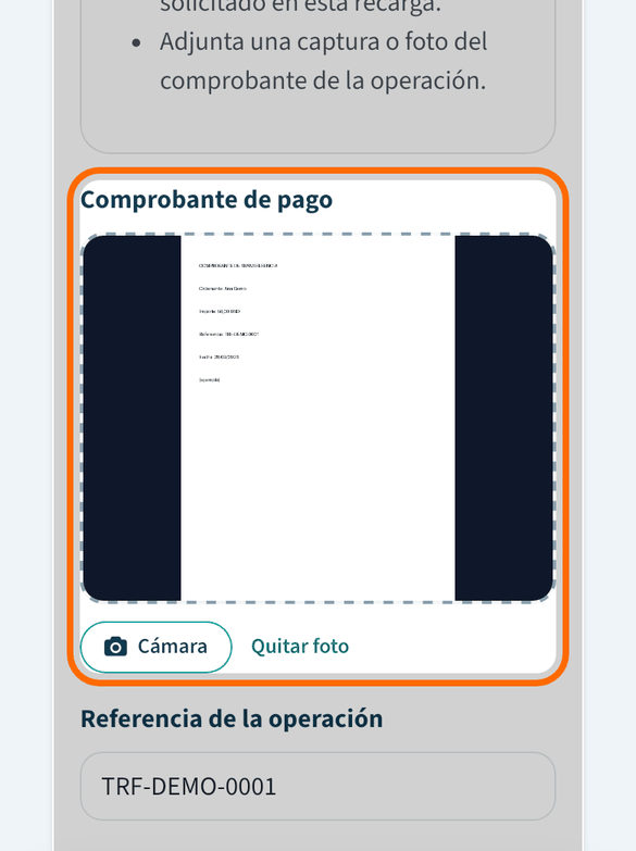 Sube el comprobante