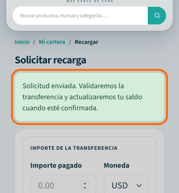Listo: solicitud enviada
