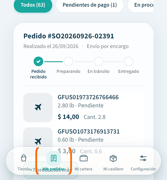 Abre «Mis pedidos»