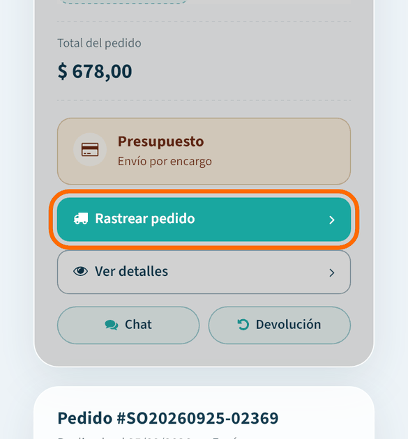 Pulsa «Rastrear pedido»