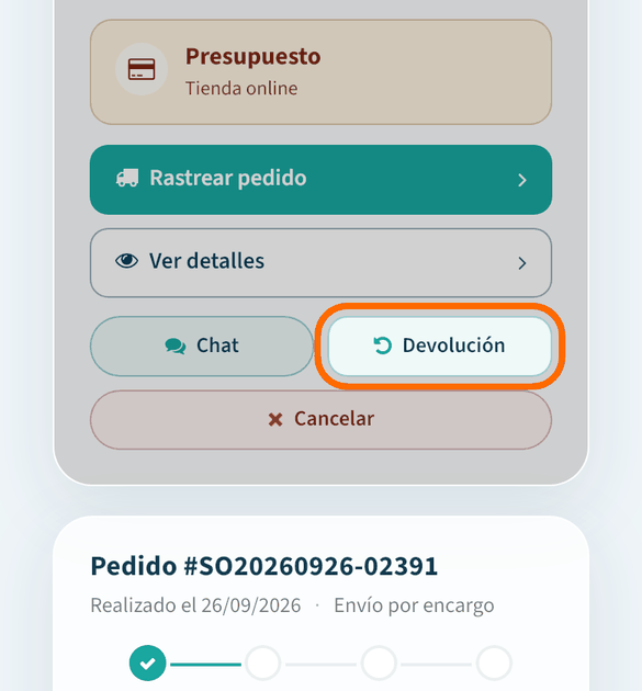 Pulsa «Devolución» en el pedido