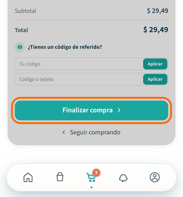 Abre la cesta y pulsa «Finalizar compra»