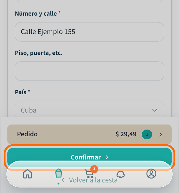 Confirma la dirección de entrega