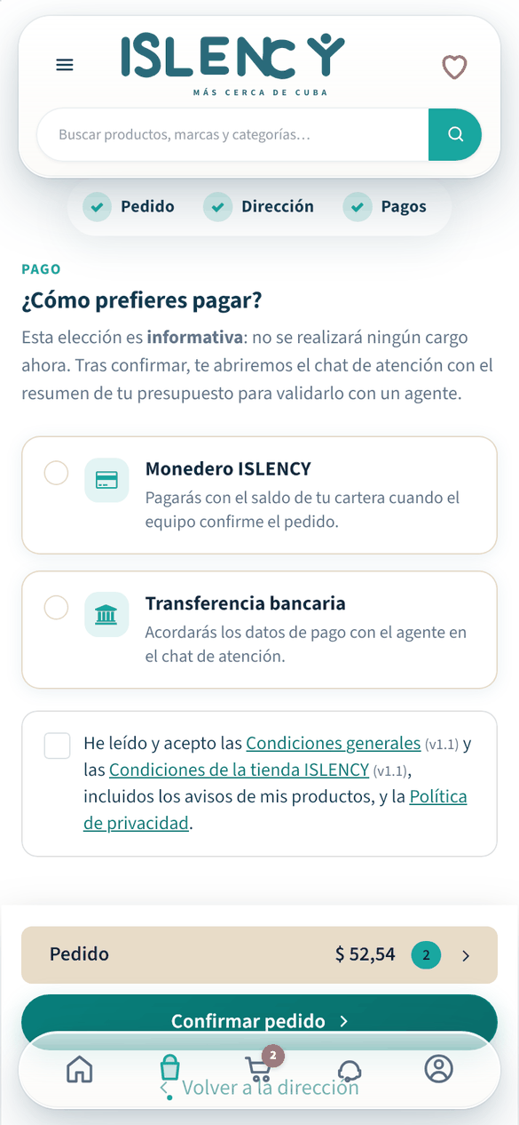 Elige cómo pagar y confirma el pedido
