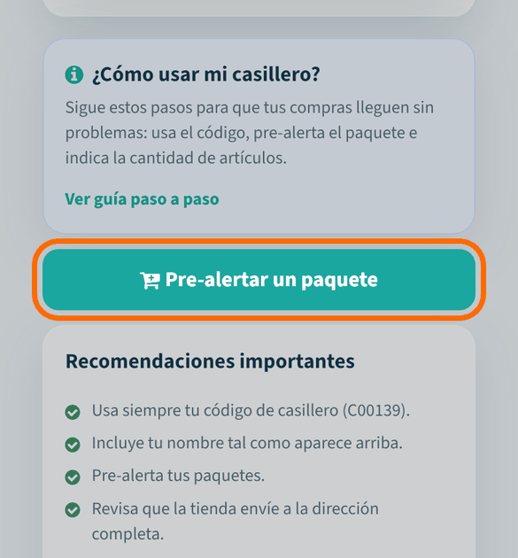Pulsa «Pre-alertar un paquete»