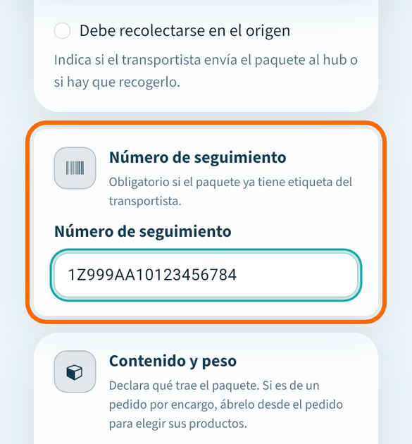 Escribe el número de seguimiento