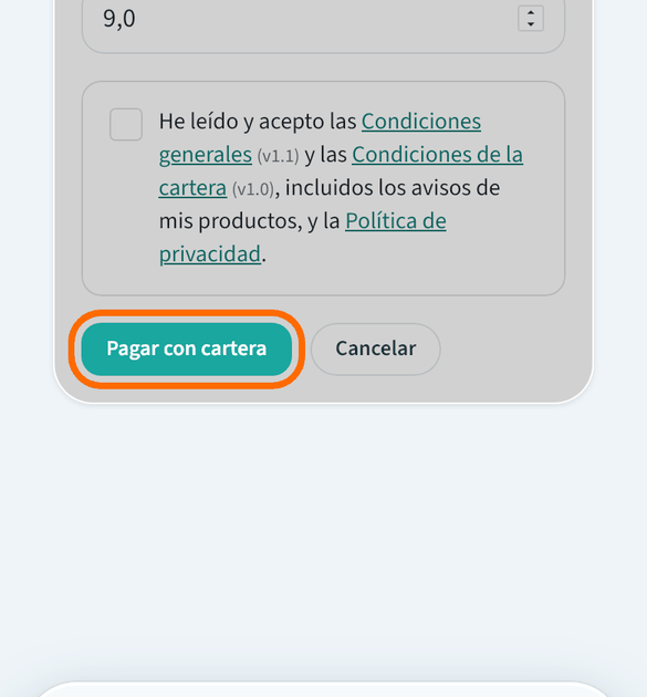 Pulsa «Pagar con cartera»
