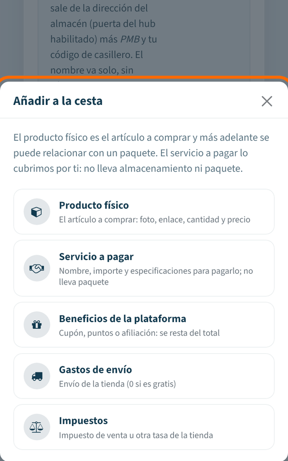 Pulsa «Añadir» y elige «Producto físico»