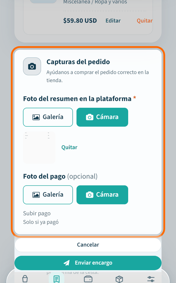 Sube la foto del resumen de la tienda