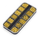 1 caja de 12 rejillas de tachuelas metálicas doradas con forma de estrella, luna, corazón y triángulo, para decoración de uñas 3D — foto 2