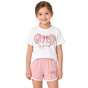Conjunto casual de 2 piezas :camiseta de manga corta con estampado de lazo + pantalones cortos — foto 2