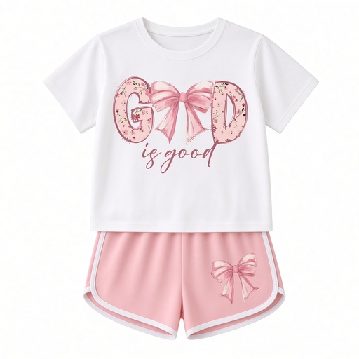 Conjunto casual de 2 piezas :camiseta de manga corta con estampado de lazo + pantalones cortos — foto 3