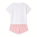 Conjunto casual de 2 piezas :camiseta de manga corta con estampado de lazo + pantalones cortos — foto 4