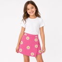 Set de 2 shorts para niñas: asimétricos con estampado de efecto de mezclilla de girasol, corazón y cara, en combinación de azul y rosa — foto 2