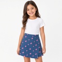 Set de 2 shorts para niñas: asimétricos con estampado de efecto de mezclilla de girasol, corazón y cara, en combinación de azul y rosa — foto 4