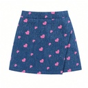 Set de 2 shorts para niñas: asimétricos con estampado de efecto de mezclilla de girasol, corazón y cara, en combinación de azul y rosa — foto 5