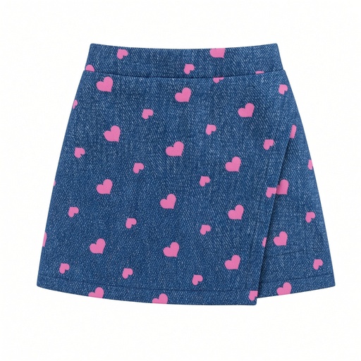 Set de 2 shorts para niñas: asimétricos con estampado de efecto de mezclilla de girasol, corazón y cara, en combinación de azul y rosa — foto 5