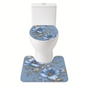 Set de baño de 4 piezas: Cortina con 12 ganchos, Tapa de inodoro, Alfombra de baño y Alfombra, con estampado de flores azules — foto 2
