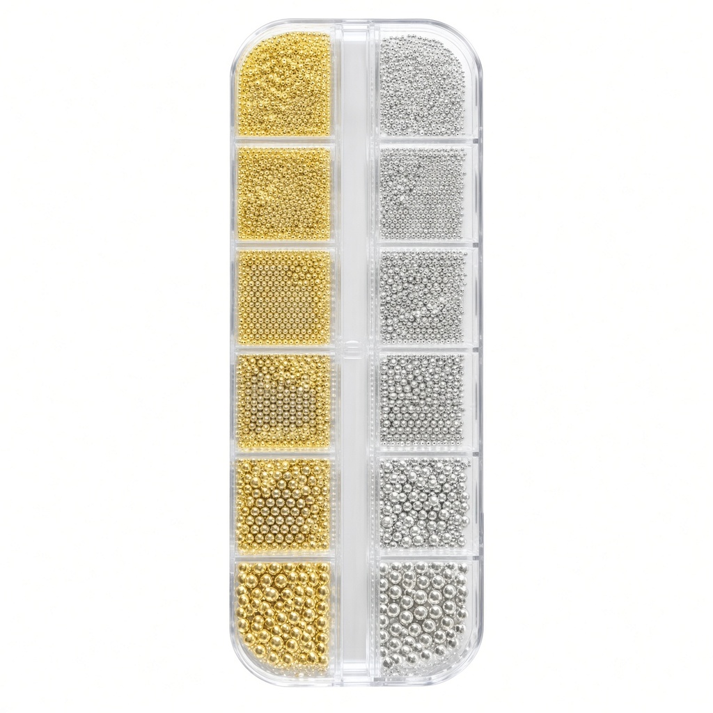 Set de Bolígrafo magnético y 1 caja de 12 ranuras con colgantes de metal dorado y plateado, perlas de caviar mini — foto 2