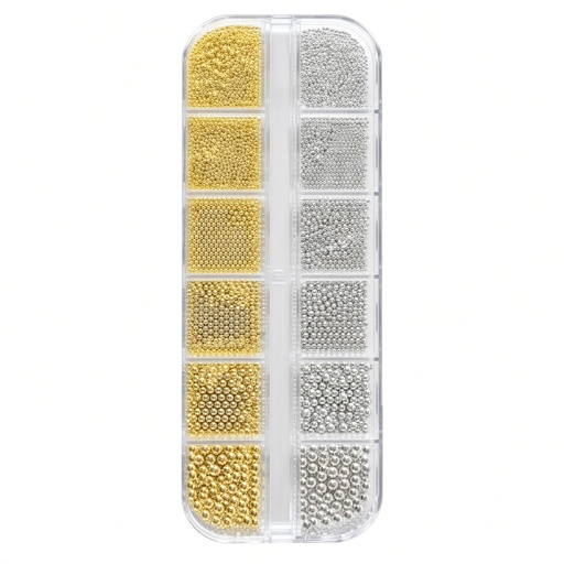 Set de Bolígrafo magnético y 1 caja de 12 ranuras con colgantes de metal dorado y plateado, perlas de caviar mini — foto 2