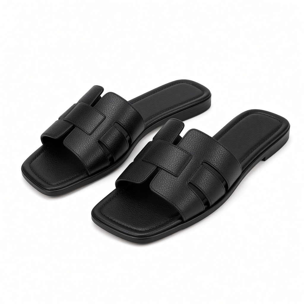Sandalias planas de cuero genuino de unicolor para mujer — foto 3