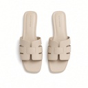 Sandalias planas de cuero genuino de unicolor para mujer — foto 4