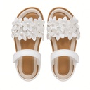 Sandalias Blancas Niñas Flores Perlas Tira Velcro Verano Playa Uso Diario — foto 2