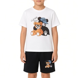 Conjunto Infantil Camiseta Osos Clever Short Negro Uso Diario Niño