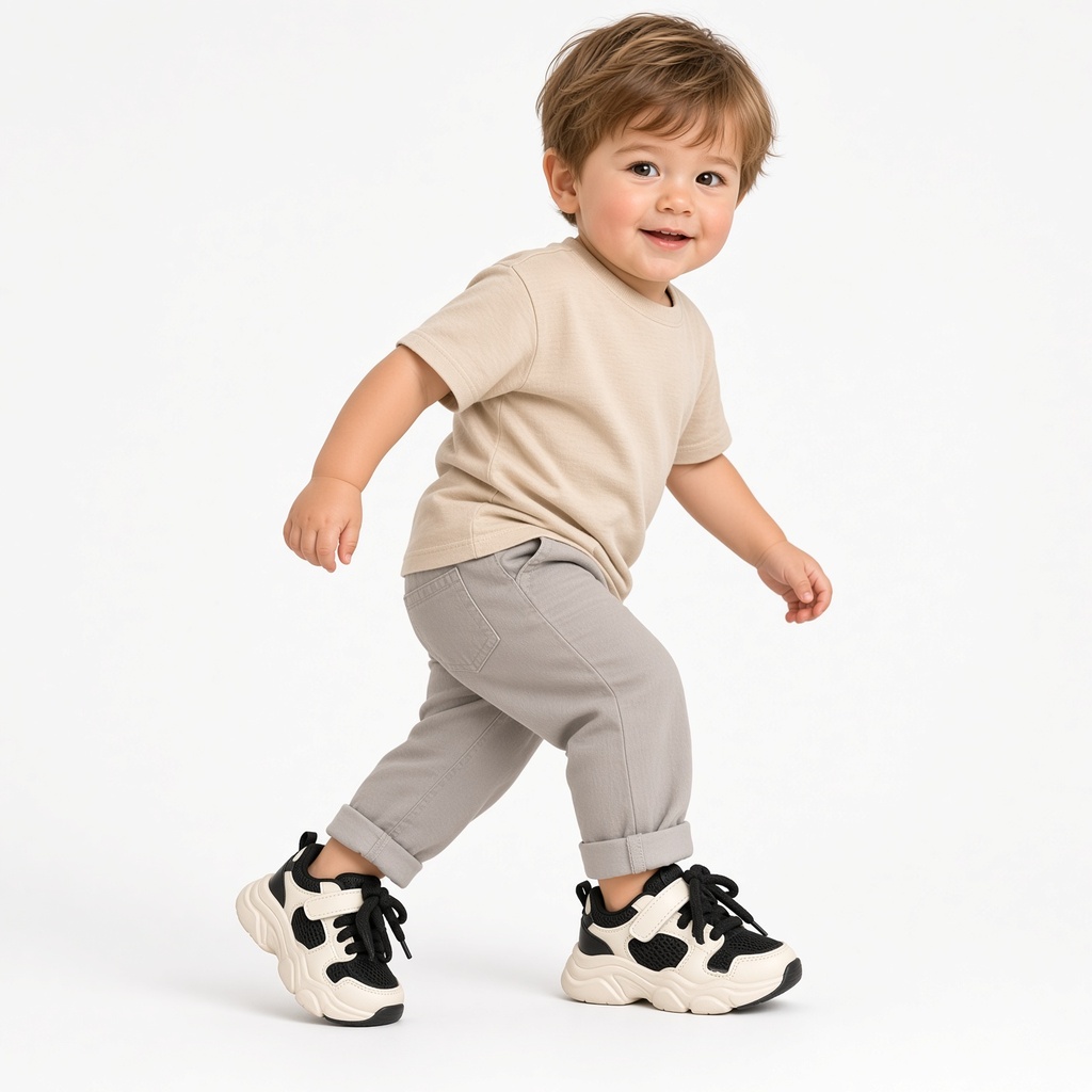 Zapatillas Infantiles Chunky Beige Negro Cordones Uso Diario Niño — foto 2