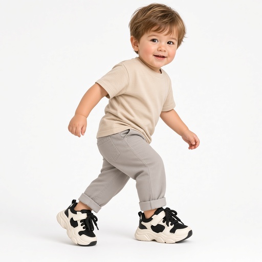 Zapatillas Infantiles Chunky Beige Negro Cordones Uso Diario Niño — foto 2