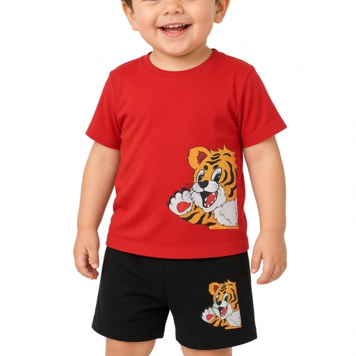 Conjunto Infantil Camiseta Tigre Roja Short Negro Uso Diario Niño — foto 2