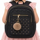 Mochila Negra Acolchada Tachas Doradas Pompón Uso Diario Escuela — foto 2
