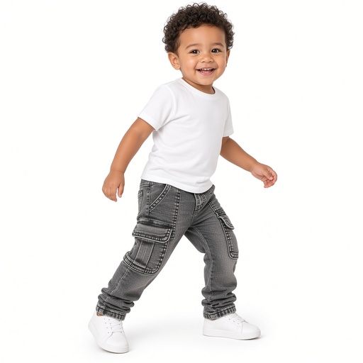 Jeans Cargo Infantiles Gris Bolsillos Uso Diario Niño — foto 2