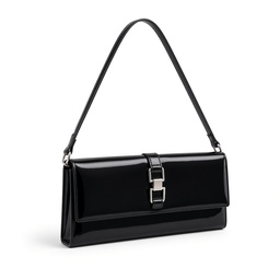 Bolso Clutch Negro Charol con Hebilla y Asa para Fiesta