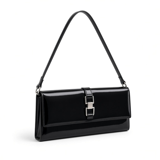 Bolso Clutch Negro Charol con Hebilla y Asa para Fiesta — foto 2