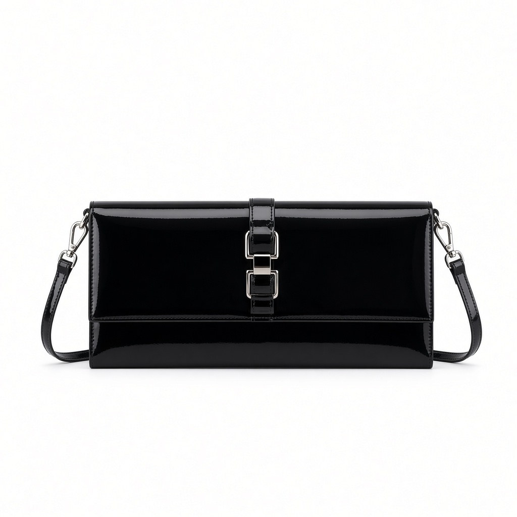 Bolso Clutch Negro Charol con Hebilla y Asa para Fiesta — foto 3